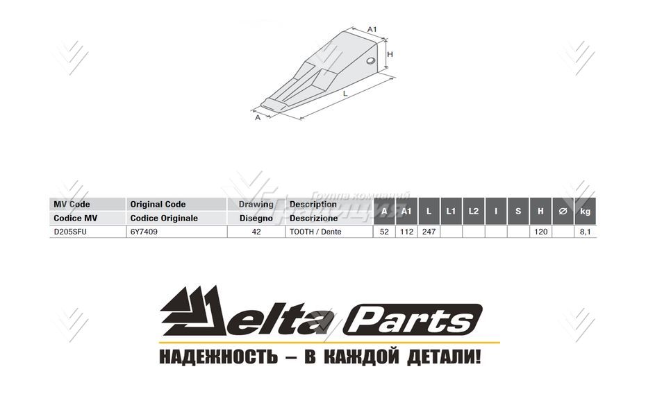 Коронка Caterpillar 6Y-7409 - J400 картинка